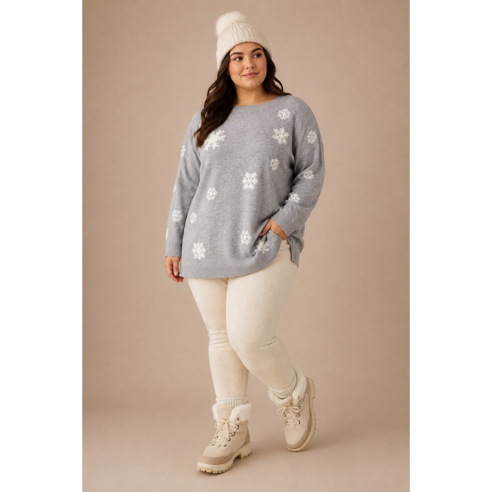 Talbots Plus 2X Gray Snowflake Cashmere Blend Sweater Winter Holiday Pullover